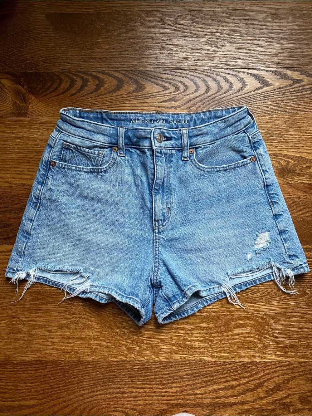 American Eagle Light Wash Frayed Denim Shorts
